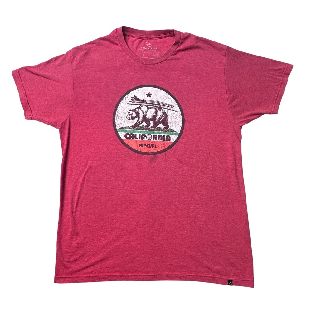 Rip Curl T-Shirt Mens‎ Large Red California Bear Surf Graphic Short Sleeve Tee